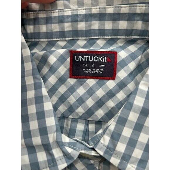 UNTUCKit Crispo Button Down Shirt Long Sleeve Gingham Blue White Size 8 NEW - Picture 4 of 7